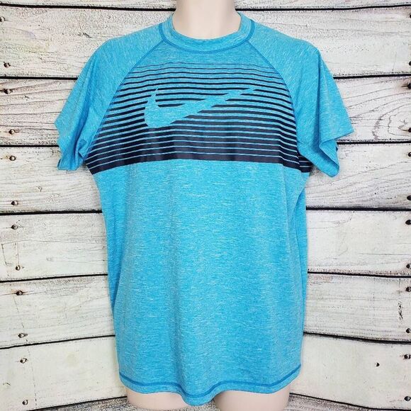Nike Dri-Fit Men’s L Blue Black Stripe Training Tee Athletic Shirt - Picture 1 of 6